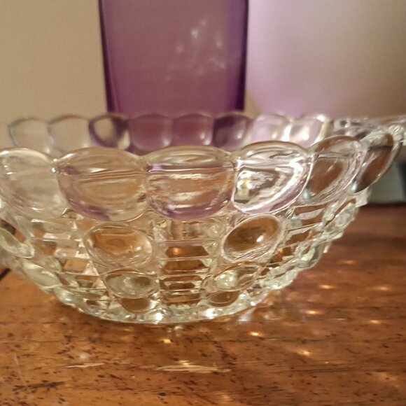 Vintage Anchor Hocking Dots and Bar Clear Pressed Glass Bowl - Picture 3 of 5
